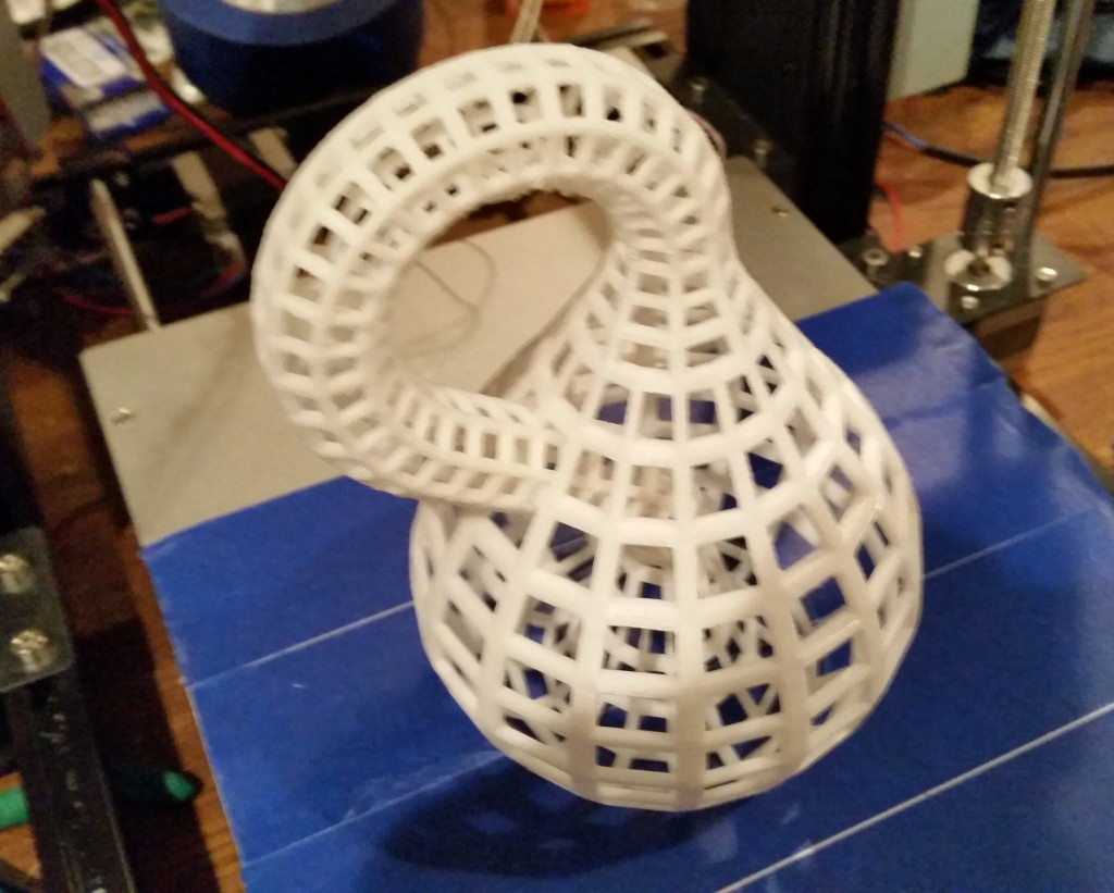 A 3D printed Klein Bottle, produced on my Prusa i3 clone.